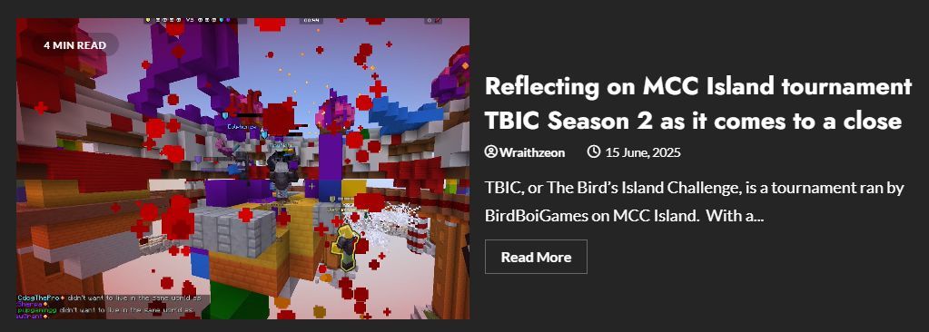 Sphere News (@spherenewsmc) on Twitter photo With Season 2 of MCC Island tournament <a href="/TBICEvent/">The Bird's Island Challenge</a> ending this weekend, we spoke to organiser <a href="/AGamingBird/">PrideBoiGames</a> about the event, and reflected on the highlights of the season so far!
Article link in reply ๐ With Season 2 of MCC Island tournament <a href="/TBICEvent/">The Bird's Island Challenge</a> ending this weekend, we spoke to organiser <a href="/AGamingBird/">PrideBoiGames</a> about the event, and reflected on the highlights of the season so far!
Article link in reply ๐