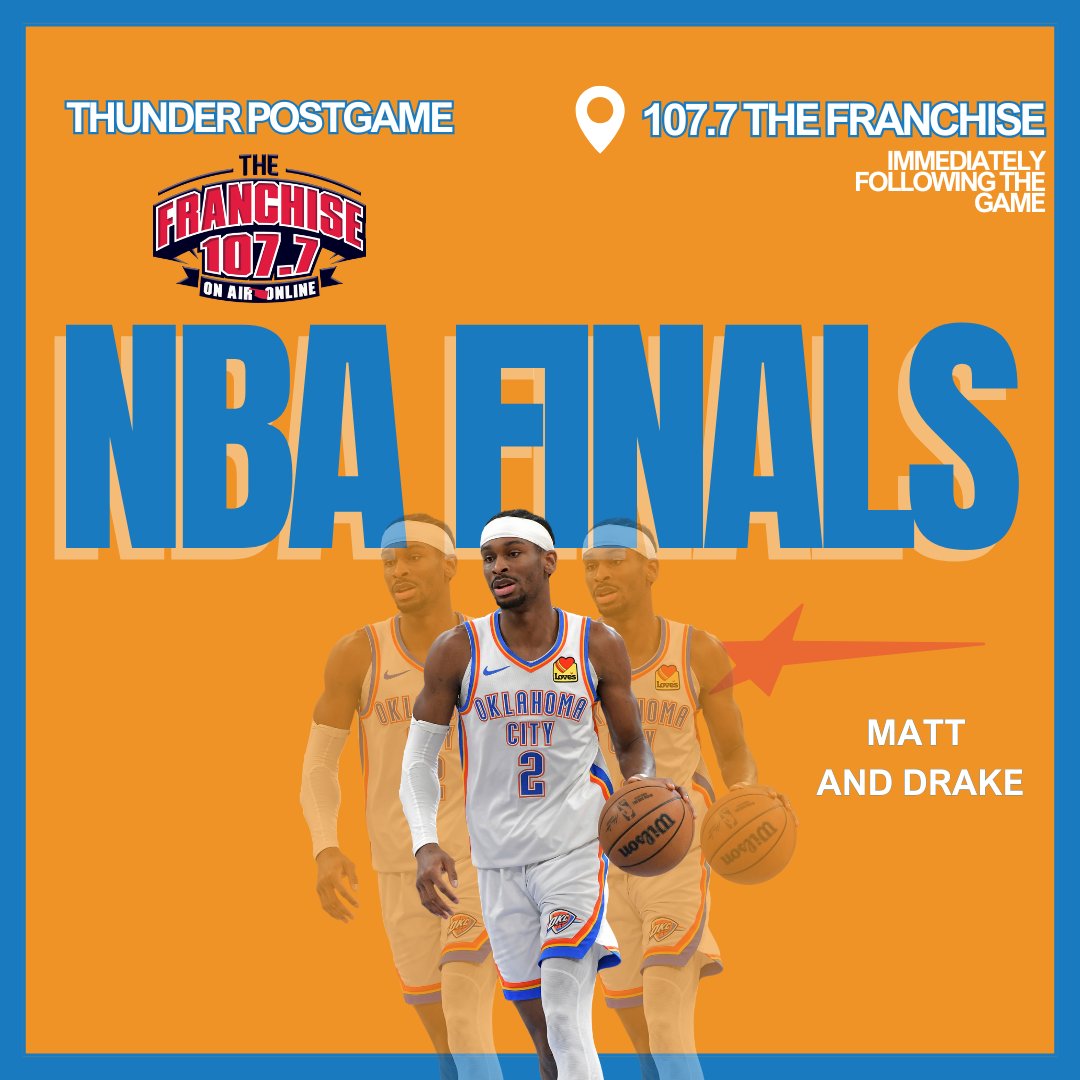 The Franchise Sports (@franchiseok) on Twitter photo Thunder look to clinch their first title tonight! 🏆
We're live from Truck Yard from 6-7 p.m. - then we're back in studio following the game for postgame coverage! <a href="/TVsJerry/">Jerry Ramsey</a> <a href="/AubynPhippen/">Aubyn Phippen</a> <a href="/IAmMattBurton/">Matt Burton</a> <a href="/DrakeVittitow/">Drako</a> Thunder look to clinch their first title tonight! 🏆
We're live from Truck Yard from 6-7 p.m. - then we're back in studio following the game for postgame coverage! <a href="/TVsJerry/">Jerry Ramsey</a> <a href="/AubynPhippen/">Aubyn Phippen</a> <a href="/IAmMattBurton/">Matt Burton</a> <a href="/DrakeVittitow/">Drako</a>