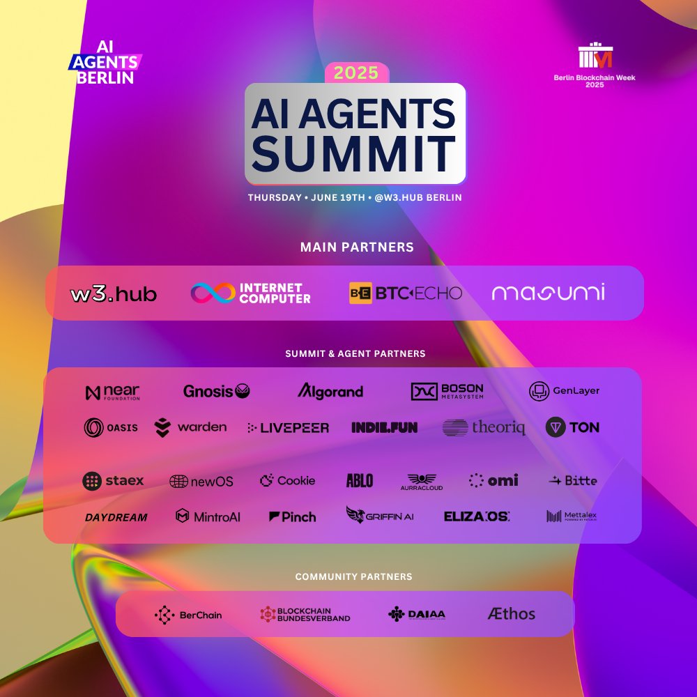 AI Agents Summit (@aiagentssummit) on Twitter photo 🔥 AI Agents Summit is well on track to deliver on our promise: the flagship gathering for everything AI Agents – right here in Berlin during <a href="/BerBlockWeek/">Berlin Blockchain Week 🐻➡️ June 7-22, 2025</a>
📈 Record-breaking registrations
🤝 industry-titan partners, and
🎙️ a best-in-class speaker lineup are all locked in! 🔥 AI Agents Summit is well on track to deliver on our promise: the flagship gathering for everything AI Agents – right here in Berlin during <a href="/BerBlockWeek/">Berlin Blockchain Week 🐻➡️ June 7-22, 2025</a>
📈 Record-breaking registrations
🤝 industry-titan partners, and
🎙️ a best-in-class speaker lineup are all locked in!