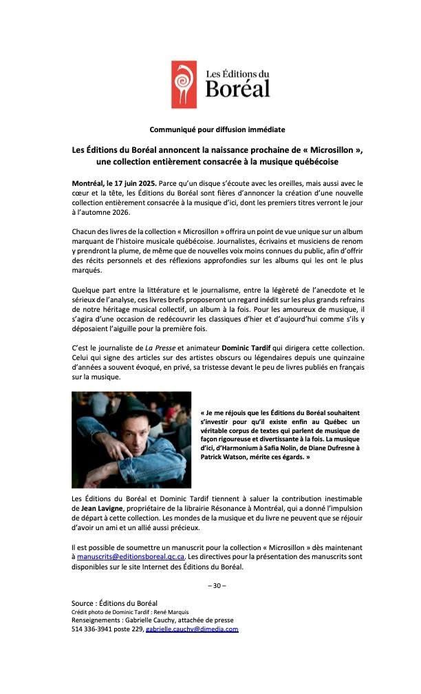 DominicTardif's tweet image. Microsillon: une nouvelle collection de livres sur la musique québécoise, chez Boréal en 2026. Et j’aurai la joie de la diriger!