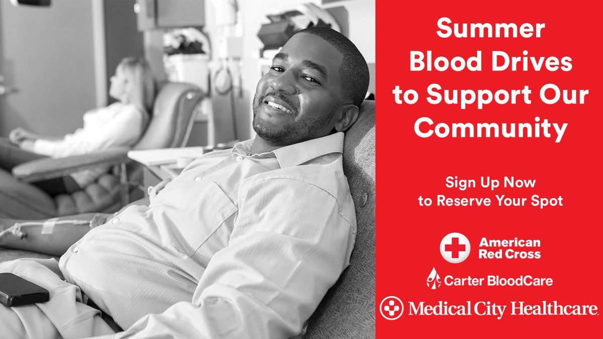 Medical City Healthcare is hosting 19 blood drives, in partnership with the American Red Cross North Texas Region and Carter BloodCare. The efforts aim to offset seasonal blood shortages.
 
Medical City Fort Worth Blood Drive
Wednesday, July 2, 9 a.m. - 2 p.m. (Red Cross)