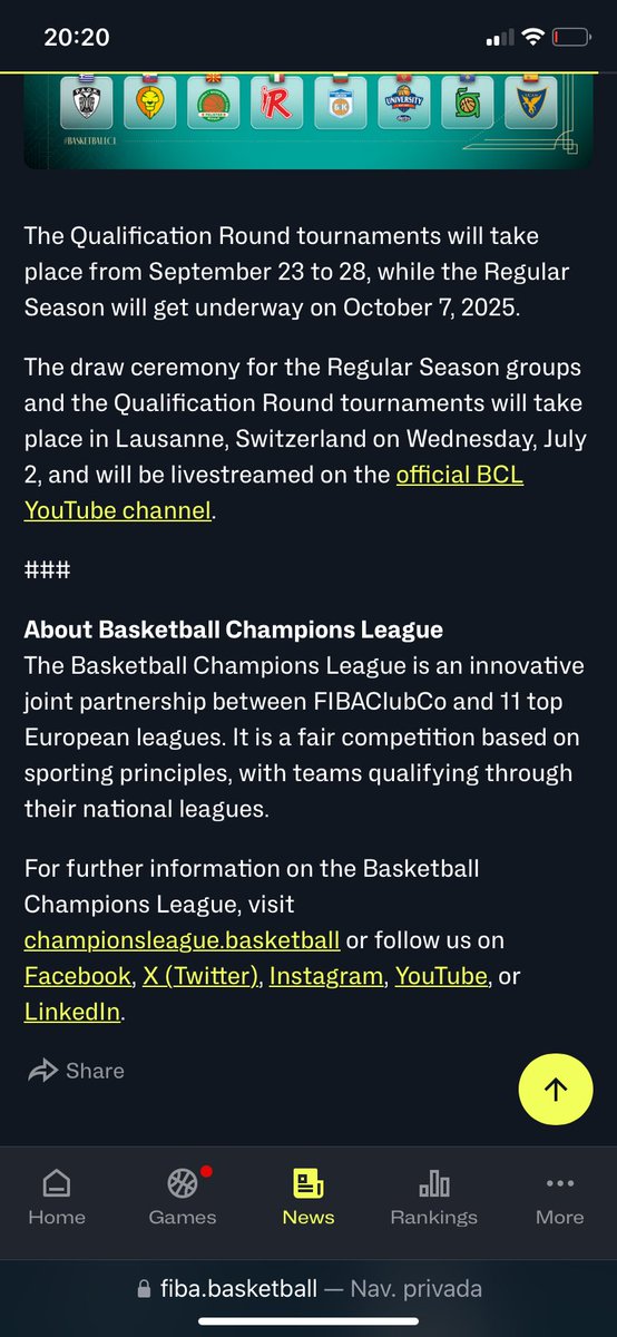 FECHAS PREVIA BCL

El 2 DE JULIO se conocerán quien juega cada uno de los tres torneos que da derecho a una plaza.

Los torneos se jugarán del 23 AL 28 DE SEPTIEMBRE.

Aún no hay sedes, veremos si <a href="/UCAMMurcia/">UCAM Murcia</a> y <a href="/AytoMurcia/">Ayuntamiento de Murcia</a> intentan traer la previa al Palacio en su 30 aniversario.