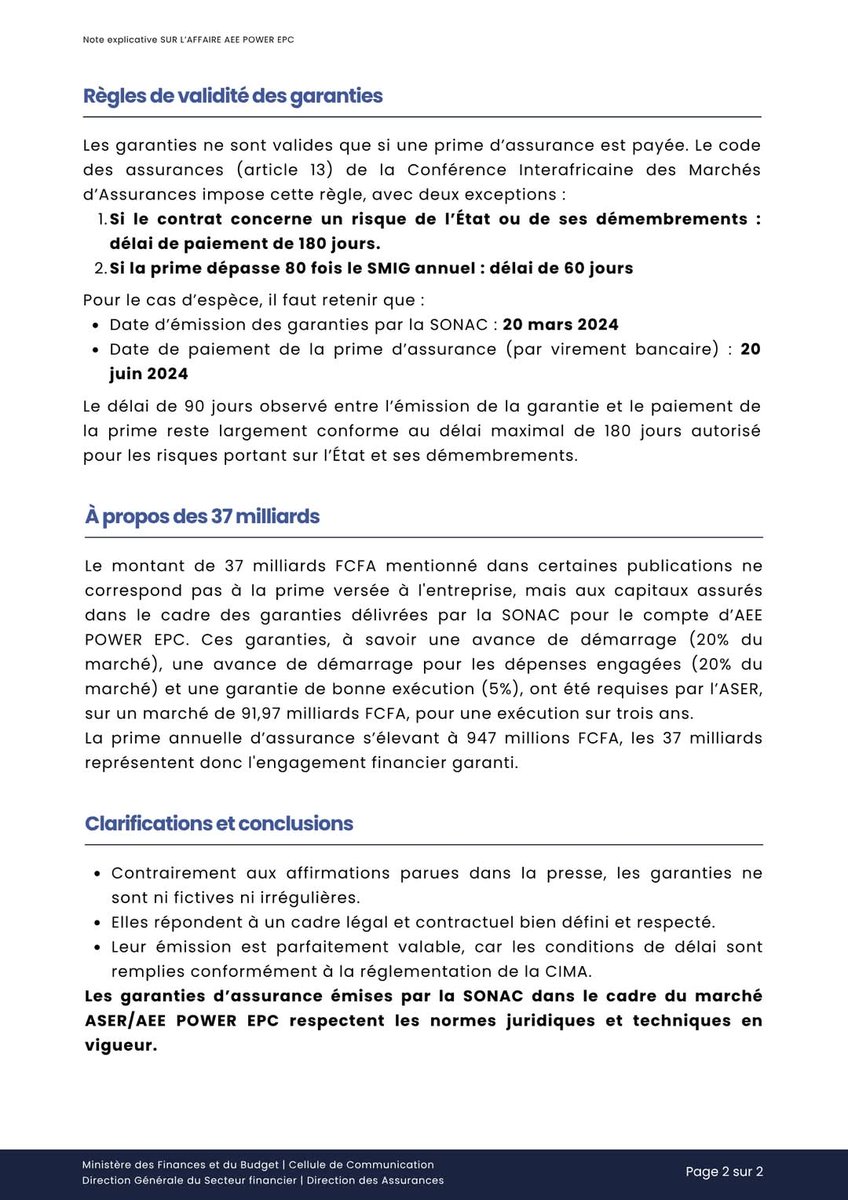 Note Explicative : Affaire ASER / AEE Power EPC