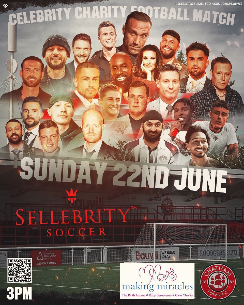 Chatham Town (@chathamtownfc) on Twitter photo ๐ SUNDAY 22ND JUNE 2025
๐BAUVILL STADIUM - 3PM KICK OFF
๐ซ BOOK TICKETS NOW
<a href="/Sellebrity_UK/">SellebritySoccer</a> are back โ and this time weโre raising funds for โMaking Miracles Charity.โ
TICKETS ๐ eventbrite.co.uk/e/celebrity-chโฆ ๐ SUNDAY 22ND JUNE 2025
๐BAUVILL STADIUM - 3PM KICK OFF
๐ซ BOOK TICKETS NOW
<a href="/Sellebrity_UK/">SellebritySoccer</a> are back โ and this time weโre raising funds for โMaking Miracles Charity.โ
TICKETS ๐ eventbrite.co.uk/e/celebrity-chโฆ
