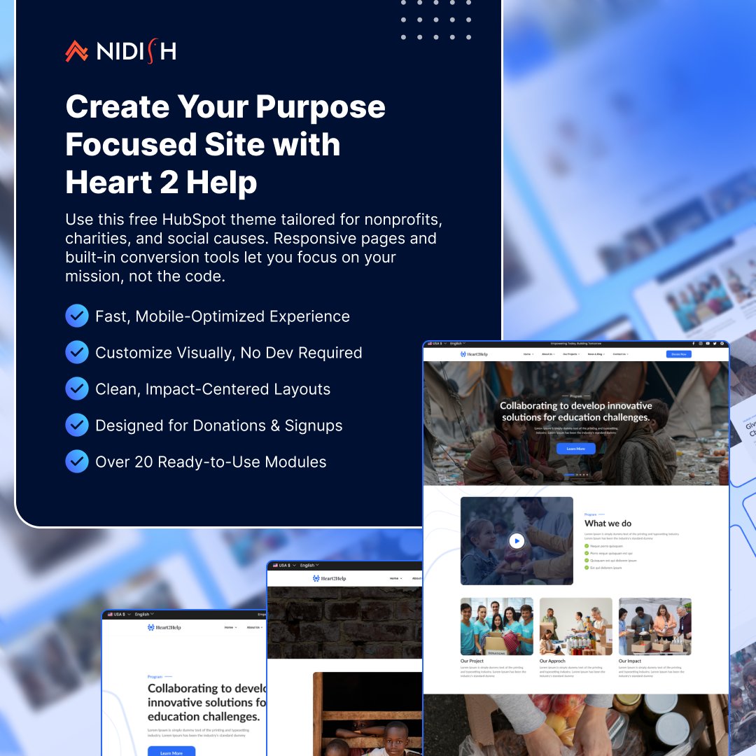 LlcNidish's tweet image. Build a powerful nonprofit site with Heart 2 Help – a free HubSpot theme made for charities &amp;amp; causes.
✅ Mobile-optimized
✅ No-code setup
✅ Donation-ready
✅ 20+ modules

Start your mission online today.
🔗 hubs.ly/Q03svDsj0

#HubSpotTheme #NonprofitWebsite #Heart2Help