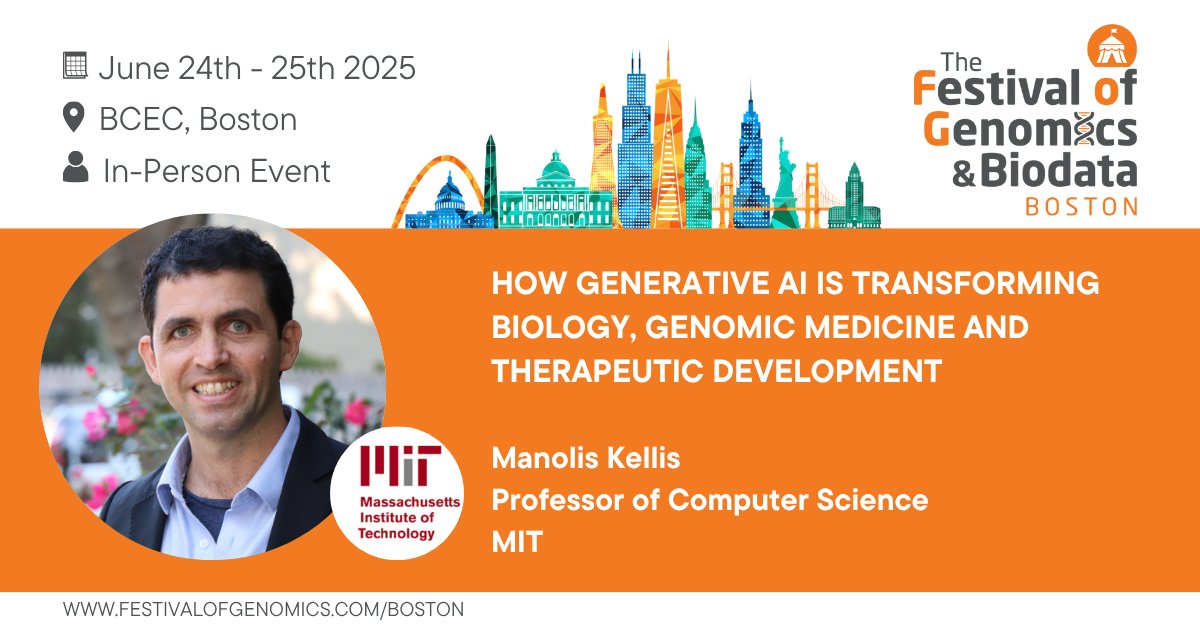 We are thrilled to have <a href="/manoliskellis/">Manolis Kellis</a> (Professor of Computer Science at <a href="/MIT/">Massachusetts Institute of Technology (MIT)</a>) at The Festival of Genomics &amp; Biodata in Boston. Manolis will deep dive into how AI is transforming #genomics &amp; drug development. It’s one not to miss! Register now:  hubs.la/Q03rqrMQ0 #FOGBoston