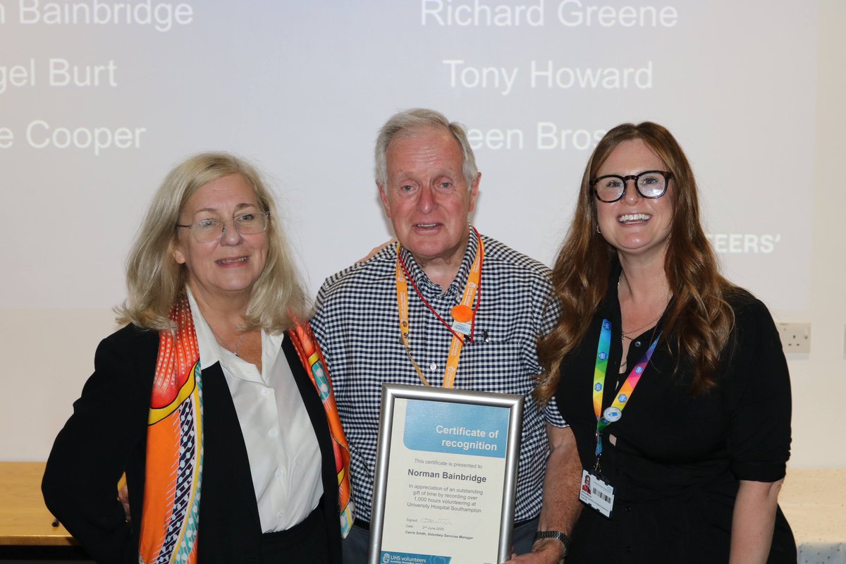 I was absolutely delighted to receive my certificate from <a href="/gailbyrneuhs/">Gail Byrne</a> Chief Nursing Officer and <a href="/jennyloumilner/">Jennifer Milner</a> Associate Director of Patient Experience.
Volunteering at Bassett Ward UHS is one of the best things I have done.
