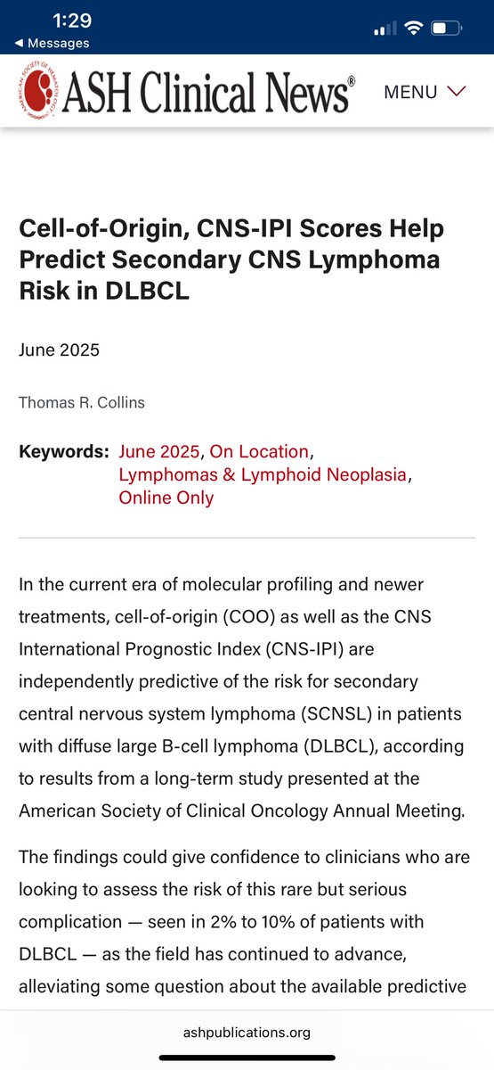 Ayo S Falade, MD, MBA, APGD (@emperorblackmd) on Twitter photo 🚨 Our new study highlights how cell of origin + CNS-IPI scores can help predict CNS relapse in #DLBCL
A step forward in better risk stratification that incorporates disease-biology. Presented <a href="/ASCO/">ASCO</a>
Read more in <a href="/ASHClinicalNews/">ASH Clinical News</a> 👇
🔗 ashpublications.org/ashclinicalnew…
#Lymphoma #CNSRelaps 🚨 Our new study highlights how cell of origin + CNS-IPI scores can help predict CNS relapse in #DLBCL
A step forward in better risk stratification that incorporates disease-biology. Presented <a href="/ASCO/">ASCO</a>
Read more in <a href="/ASHClinicalNews/">ASH Clinical News</a> 👇
🔗 ashpublications.org/ashclinicalnew…
#Lymphoma #CNSRelaps