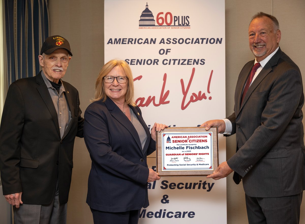 60 Plus - The American Association of Senior Citizens proudly recognizes Congresswoman Michelle Fischbach as a Guardian of Seniors' Rights for her steadfast commitment to senior citizens. 

Thank you for all that you do for Seniors to protect Social Security &amp; Medicare!