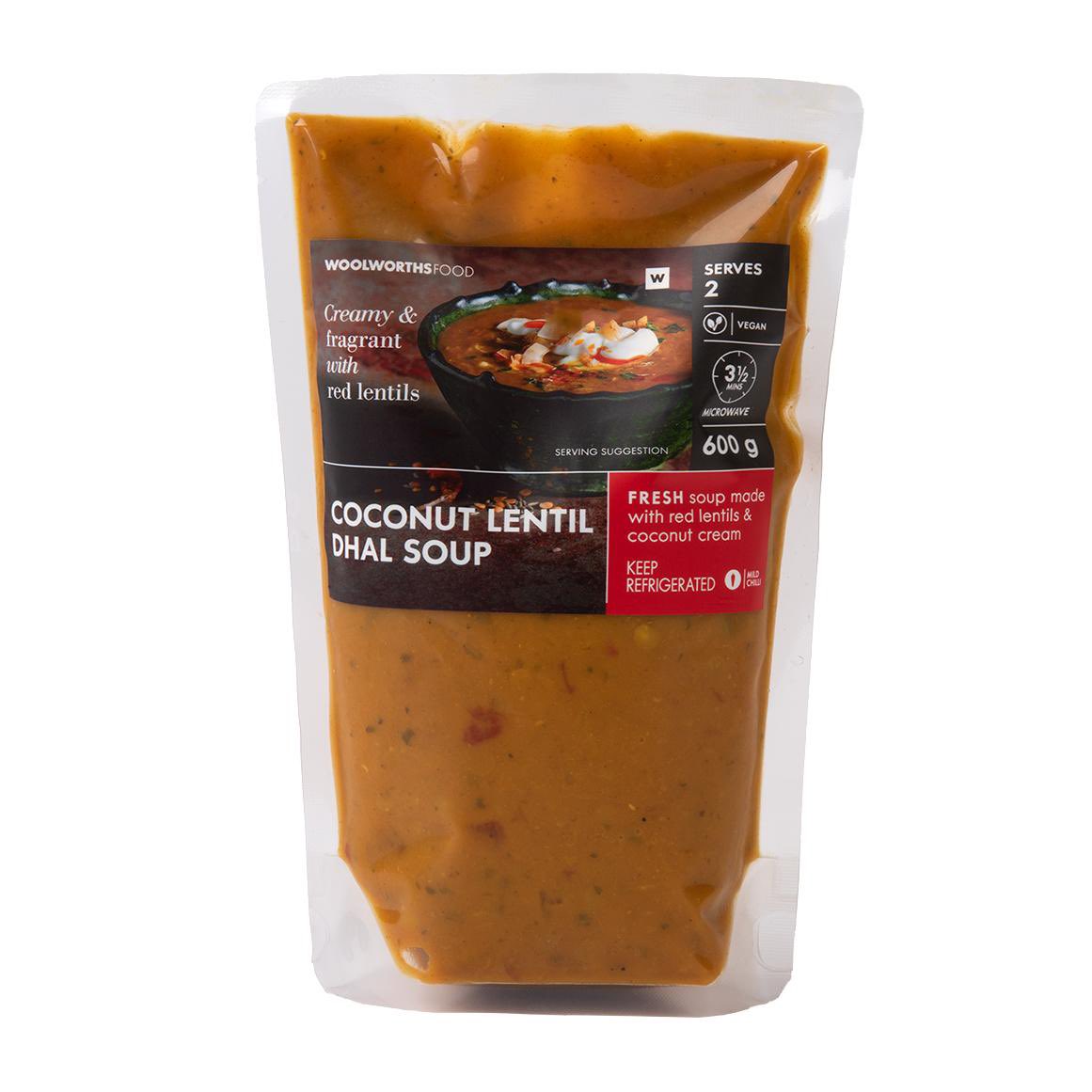 Guys, I am obsessed with this Coconut Lentil Dhal Soup from Woolies. So good!
