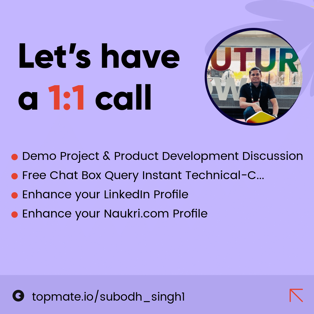 SirSubodhSingh's tweet image. Hey everyone!

I&apos;m thrilled to announce that I&apos;ve just launched my Topmate page!

I&apos;m looking forward to offering mentorship and guidance through this amazing 

Check it out and let&apos;s grow together!

#Mentorship #GiveBackToCommunity #Topmate

topmate.io/subodh_singh1?…