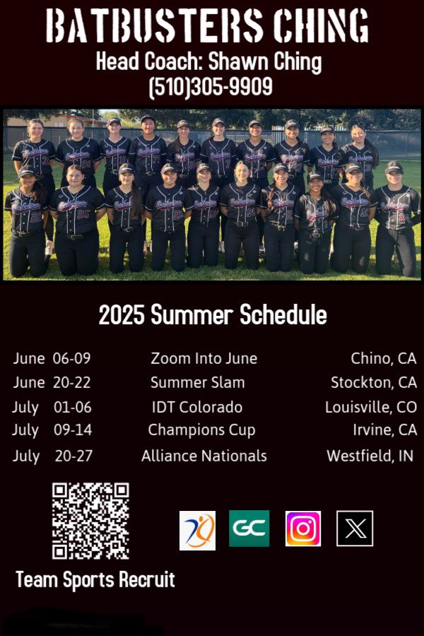Jayda Crosby (@jaydacrosby2025) on Twitter photo Here is our <a href="/BatbustersC/">Batbusters Ching 18U</a> summer schedule. Hope to see you at the ball field!
<a href="/CharMorgan34/">Charlotte Morgan</a> <a href="/thealliancefp/">The Alliance Fastpitch</a> Here is our <a href="/BatbustersC/">Batbusters Ching 18U</a> summer schedule. Hope to see you at the ball field!
<a href="/CharMorgan34/">Charlotte Morgan</a> <a href="/thealliancefp/">The Alliance Fastpitch</a>
