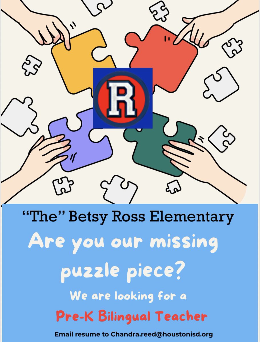 Principal Reed_RossES (@principalreed_) on Twitter photo Are you our missing piece! We are looking to hire one more PreK Bilingual Teacher! If thatโs you please respond today!@BetsyRossElem <a href="/ray4d_thebetsy/">Robin Rayford โ๏ธ๐</a> #BelieveinWe #KidsFirst Are you our missing piece! We are looking to hire one more PreK Bilingual Teacher! If thatโs you please respond today!@BetsyRossElem <a href="/ray4d_thebetsy/">Robin Rayford โ๏ธ๐</a> #BelieveinWe #KidsFirst