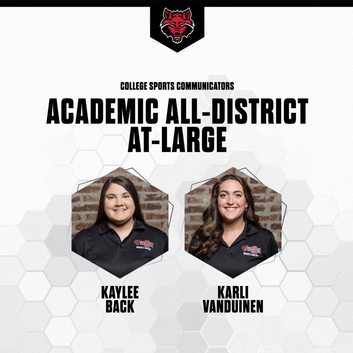 Arkansas State Red Wolves Bowling (@astatebowling) on Twitter photo Kaylee Back and Karli VanDuinen recognized by <a href="/CollSportsComm/">College Sports Communicators</a> for their work in the classroom as Academic All-District honorees #WolvesUp Kaylee Back and Karli VanDuinen recognized by <a href="/CollSportsComm/">College Sports Communicators</a> for their work in the classroom as Academic All-District honorees #WolvesUp