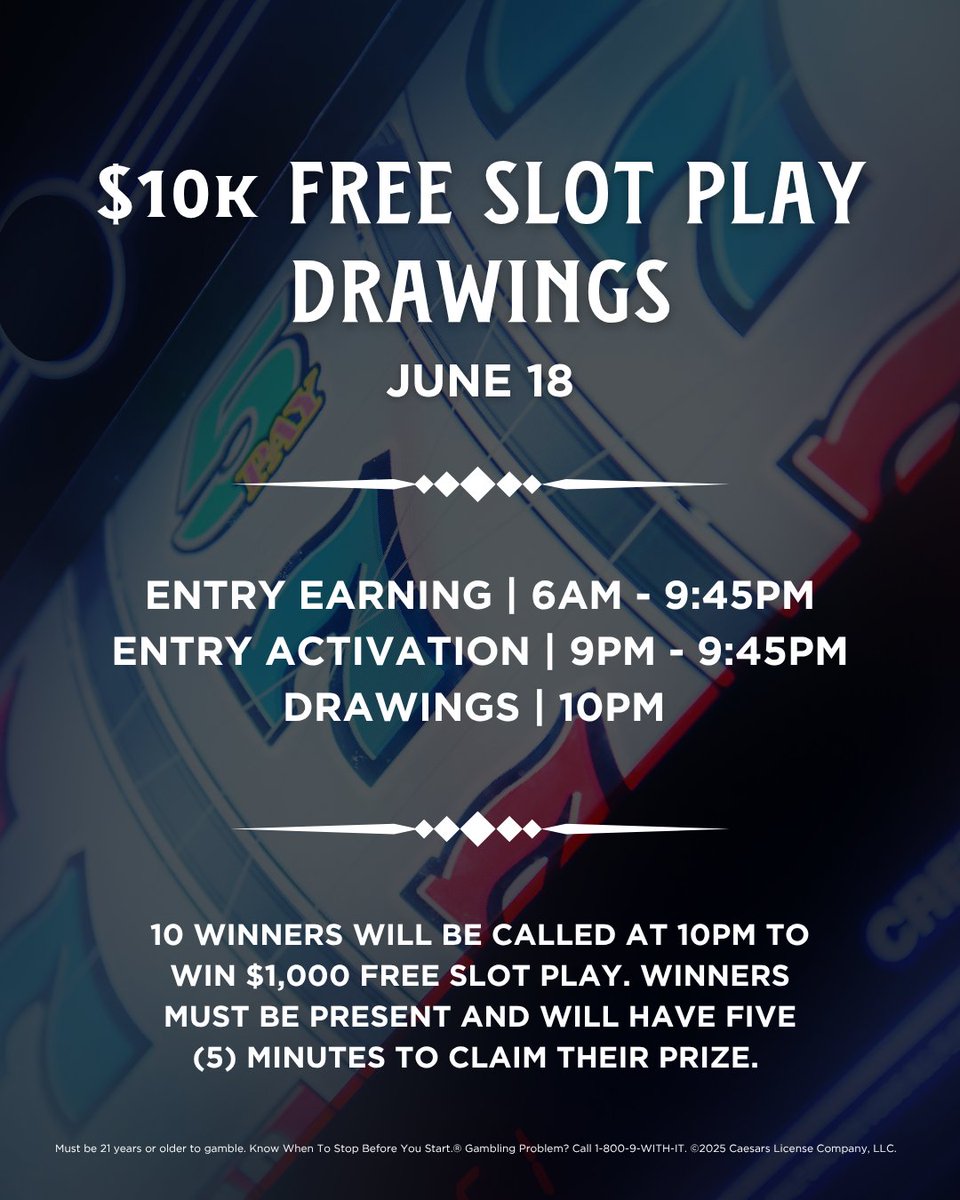 Join us tomorrow for our $10K Free Slot Play Drawings! 🎰💸 #casino #drawings #playlegendary