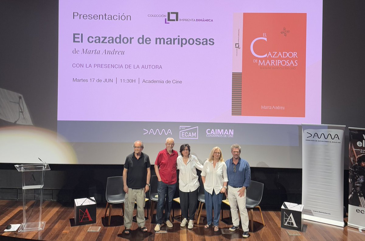 ¡Nuevo libro de la colección #ImprentaDinámica!📚 Presentación de 'El cazador de mariposas', de Marta Andreu; con la presencia de Azucena Rodríguez (Dama), Nacho Solana (ECAM) y Carlos F. Heredero.

✨Noveno libro editado por la <a href="/ECAM_/">ECAM</a> y <a href="/DAMAUTOR/">DAMA</a> en colaboración con #CaimánCdC