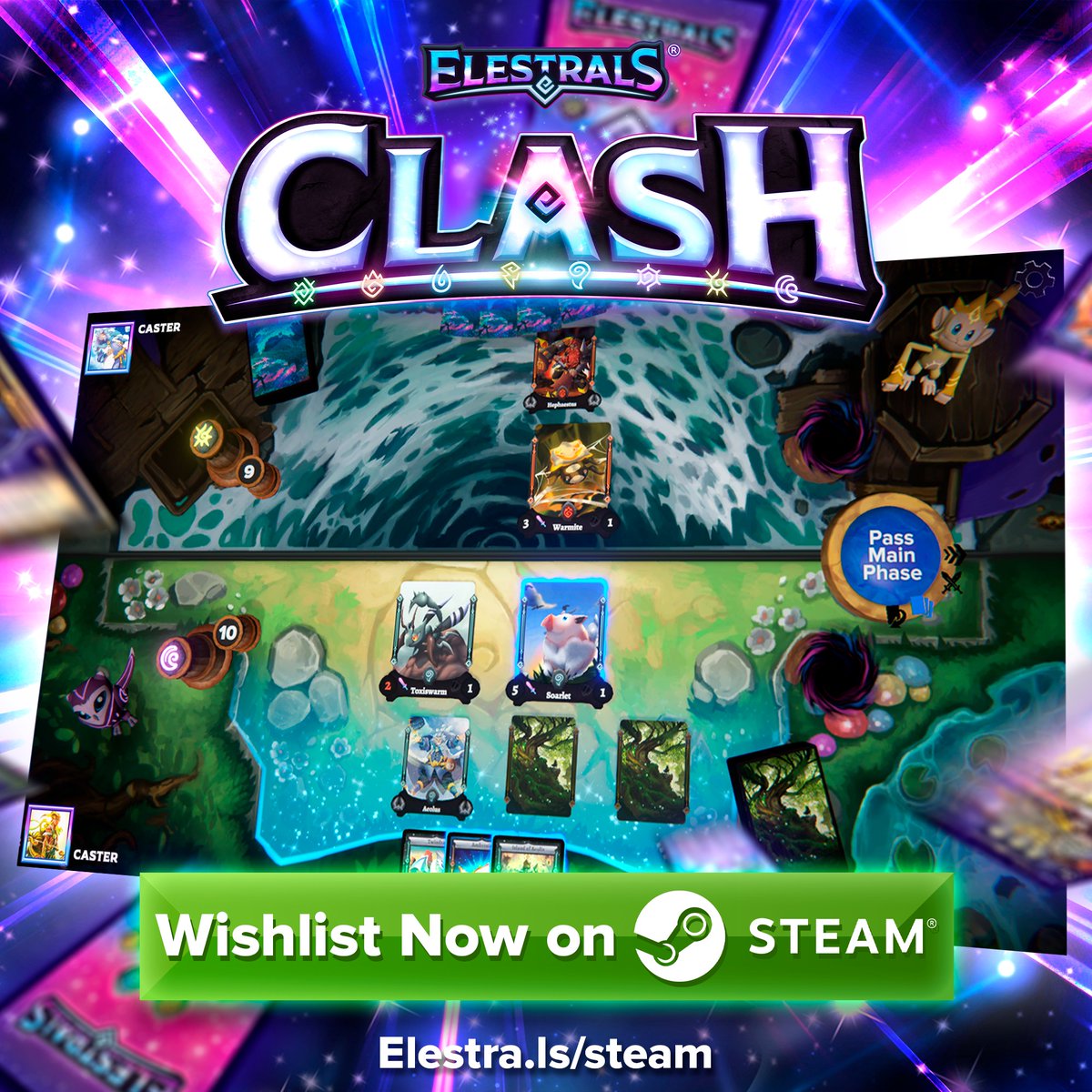 Imagine there being a Digital Trading Card Game where you didn't need to buy packs, every card was free so you could explore all of the decks and have fun playing with friends.

Sounds too good to be true? Not when I'm in charge.

Elestrals Clash! launches this summer! ☀️