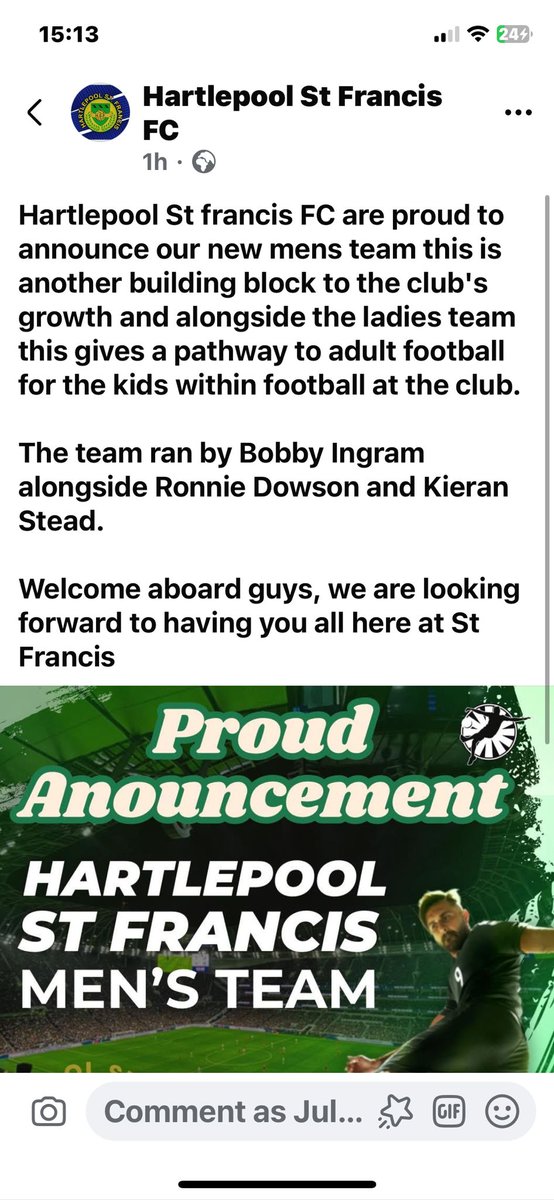 Big things are happening next season 

From the 25/26 season we will now be representing Hartlepool St. Francis 🟢🟡 the club is growing, recently formed woman's team, an over 35s and now their 1st over 18s team 👏 

Home games will be played from manor school