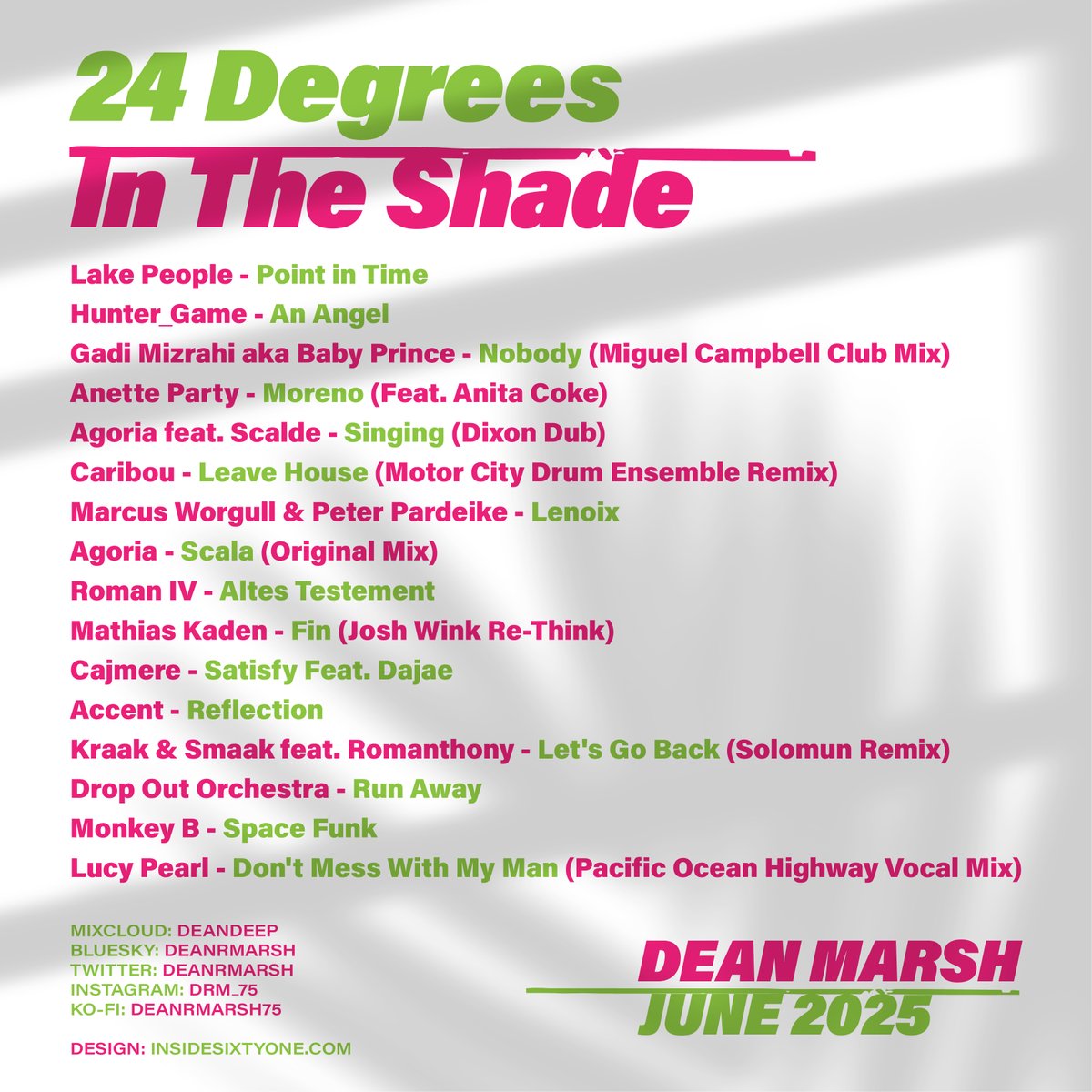 It's here, 24 Degrees In The Shade.
A mix of lush, sun drenched sounds and sweat inducing rhythms. Almost 2 hours of throwback tracks that I hope you'll love.

Rt's much appreciated
Share the love ✊

mixcloud.com/deandeep/dean-…