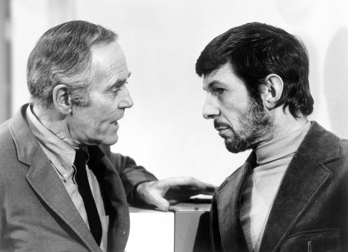 adam_nimoy's tweet image. Dad with Henry Fonda in The Alpha Caper (1973). A fairly forgettable TV Movie except maybe the score by Oliver Nelson and a brief meeting between myself and Tom Joad. Or was that Mister Roberts?