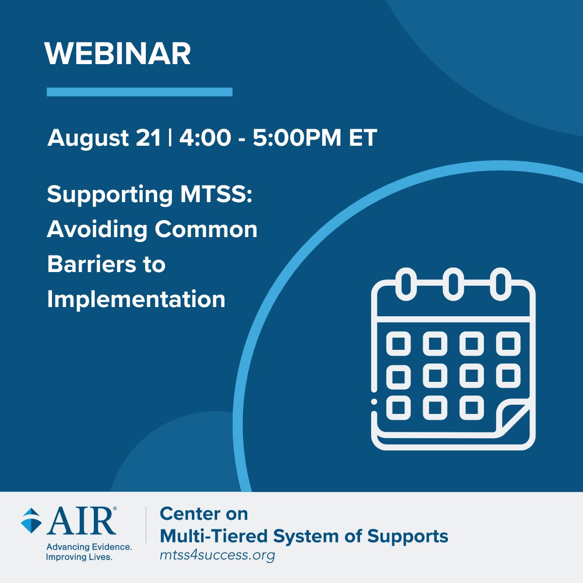 MTSScenter's tweet image. A schoolwide #MTSS framework maximizes student success. 💡 But there are common barriers to implementing MTSS effectively. Learn what these barriers are and how to navigate them in our upcoming free webinar on Thursday, August 21 at 4pm ET.
Register now: air-org.zoom.us/webinar/regist…
