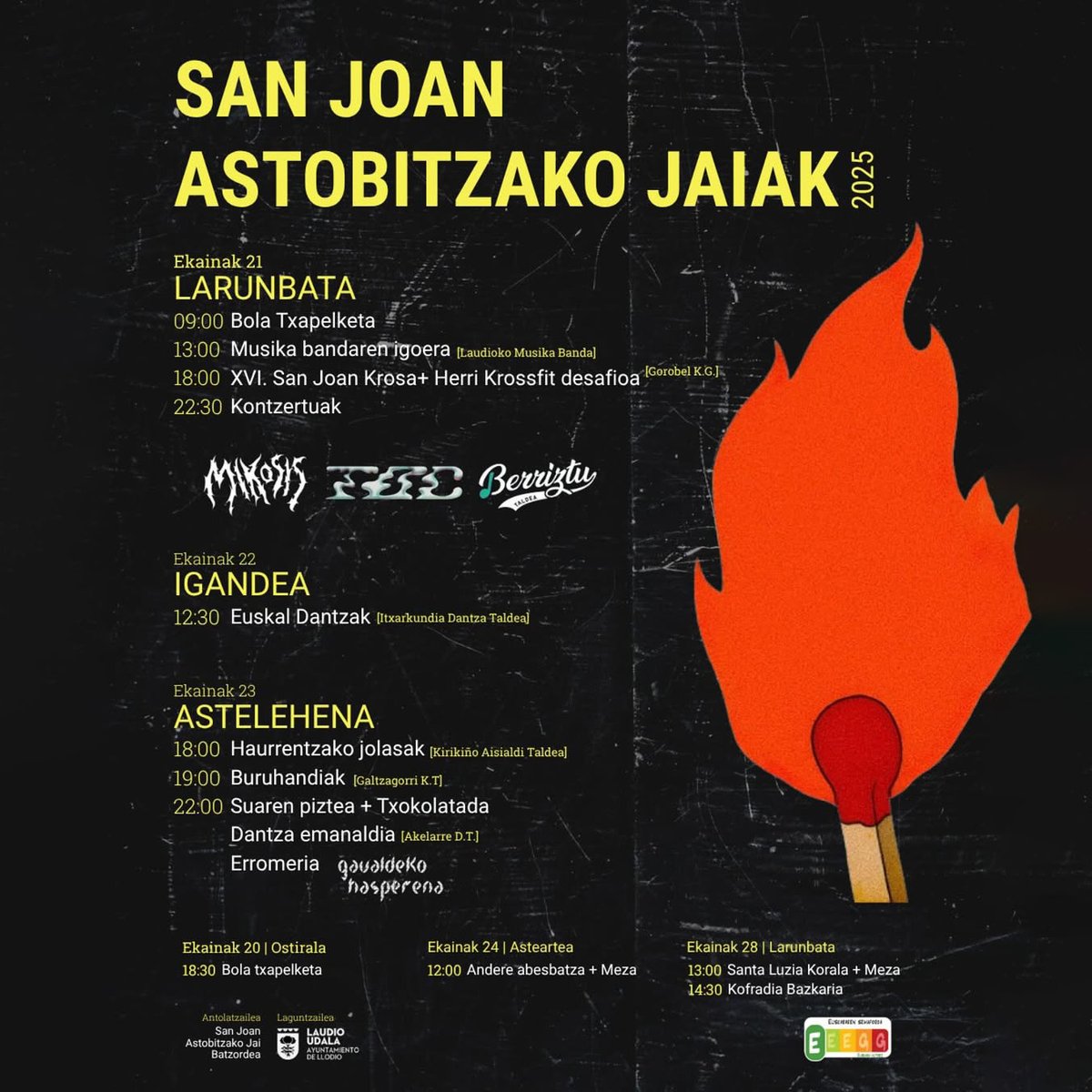 Badatoz San Juanak eta guk Uribarri eta Laudion ospatuko doguz 🔥🔥🔥

📆 Ekainak 20
🎉 Matiko eta Uribarriko San Juan festa <a href="/aldapangora/">ALDAPANGORA URIBARRI</a>
📍 Uzturre plaza, Bilbo
⏰ 21:00

📆 Ekainak 23
🎉 San Joan Astobitzako Jaiak
📍 Larrazabal auzoa, Laudio
⏰ 22:00