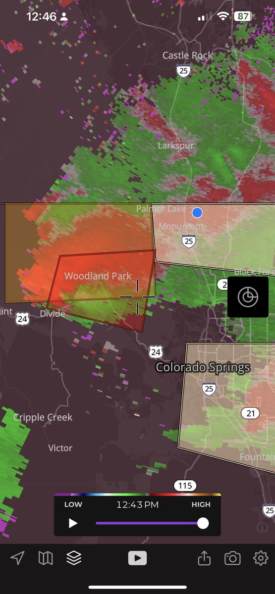 Tornado Warning north of Pikes Peak, including Woodland Park.

From Oklahoma to Texas to Colorado now… I can’t escape. 🌪️

#mountaintornado #colorado #tornado #woodlandpark
