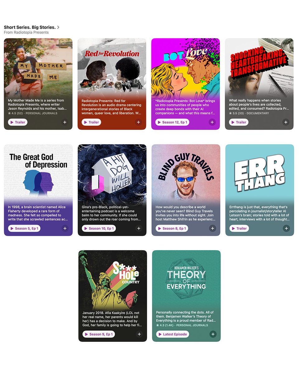 radiotopia's tweet image. Thanks you @ApplePodcasts for featuring @Radiotopia Presents! Radiotopia Presents premiers short multi-episode series in one feed, unified by bold, inclusive storytelling pushing the boundaries of audio. Learn more at radiotopiapresents.fm and listen at apple.co/3TsEzZv.
