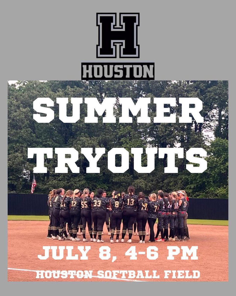 Summer tryouts for Houston Softball have been rescheduled due to the field condition from the rain! See you all July 8th!
