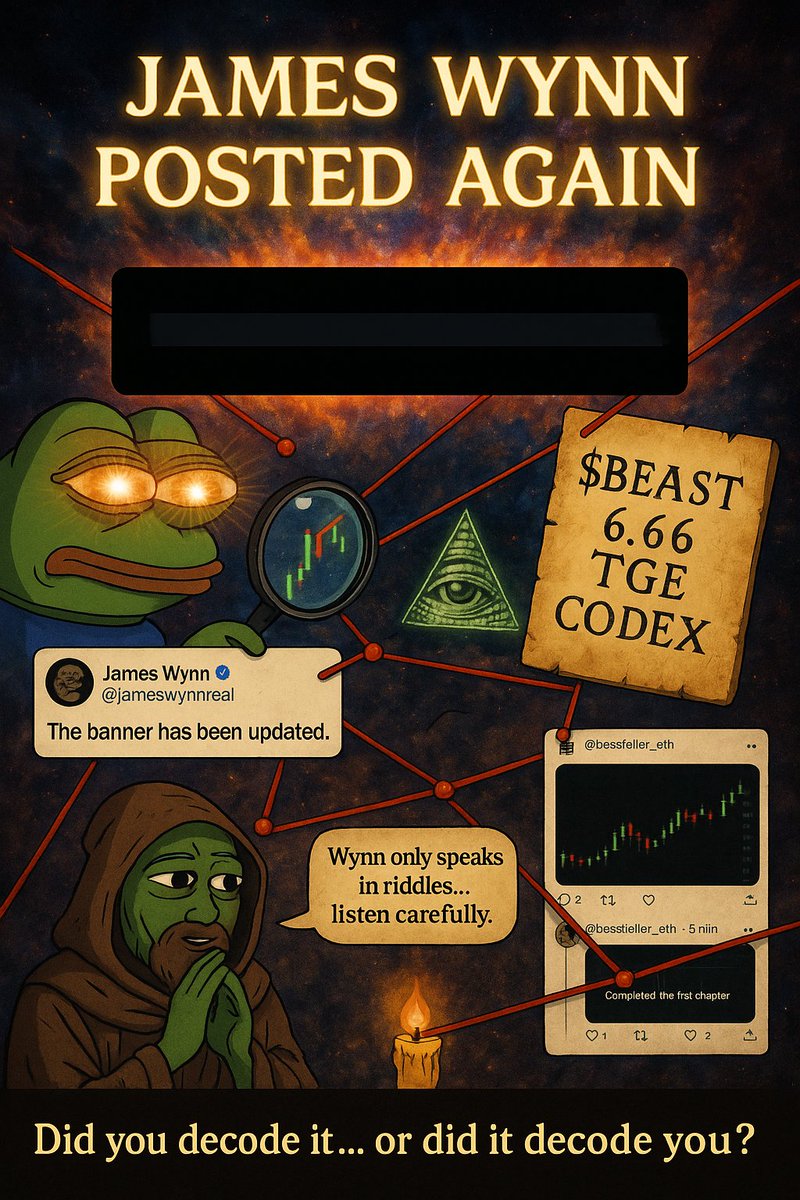 cryptodotmich's tweet photo. Another Wynn post just droppedβ¦
The banner changed, the chart moved and the codex got louder.
Decode it, or get decoded. π§΅π§ π
@BeastSeller_eth
@ayomide_mick
@crypto_deft_
#JamesWynn #CryptoLore #BannerAlpha #CTMeme https://t.co/BzZJgzQsth