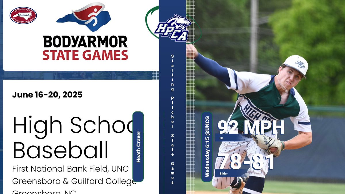 HP Christian Baseball (@hpca_baseball) on Twitter photo 2026 RHP Heath Craver <a href="/HeathCraver395/">Heath Craver</a> will take the mound for Region 5 Wednesday night at UNCG 6:15 in the BodyArmor State Games. Come
Out and support. 2026 RHP Heath Craver <a href="/HeathCraver395/">Heath Craver</a> will take the mound for Region 5 Wednesday night at UNCG 6:15 in the BodyArmor State Games. Come
Out and support.