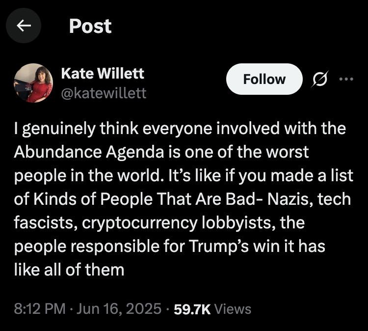 While I am obviously biased here, I do not think that zoning and green energy permitting reform nerds are morally equivalent to Nazis.