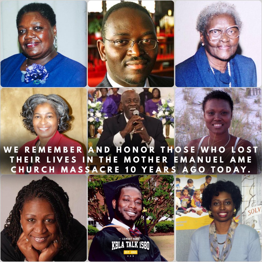 We remember and honor those who lost their lives in the Mother Emanuel AME Church massacre 10 years ago today. 🕊️

#kbla1580 #unapologeticallyprogressive #motheremanuelchurchame #charlestonmassacre #charlestonshooting #10yearsagotoday #charlestonchurchmassacre