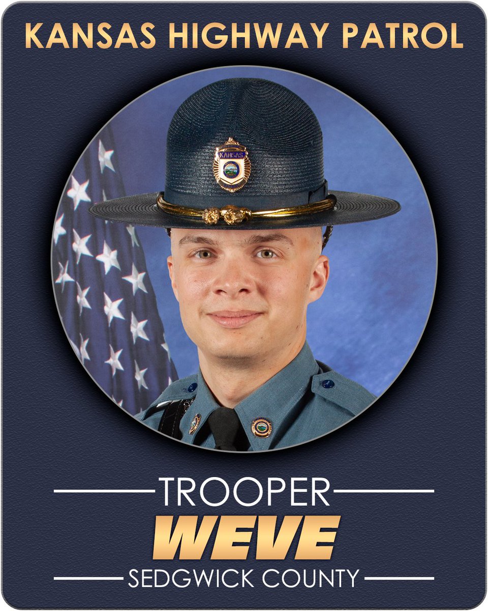 Congratulations to Trooper Jaydon Weve, Class 71 graduate of the Kansas Highway Patrol Training Academy.

Trooper Weve’s brother, Jacob Weve, placed his badge on him for the first time.

His hometown is Goddard, Kansas.

His duty station is Sedgwick County.
