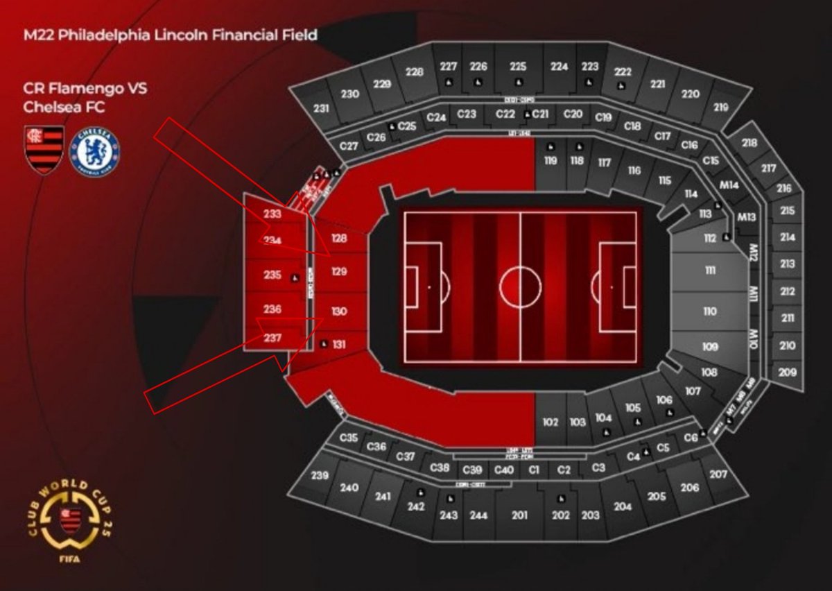 MusicasFlamengo's tweet photo. ⚠️ ATENÇÃO NAÇÃO! 🔴⚫️

Torcida do Flamengo faz um grande movimento para estarem reunidos nos setores do estádio destacados em vermelho no jogo contra o Chelsea sexta-feira, em especial, AGLOMERADOS O MÁXIMO POSSÍVEL ATRÁS DO GOL.

Divulgue esse tweet!!! Vamos cooperar! https://t.co/fRAsVdwFuI