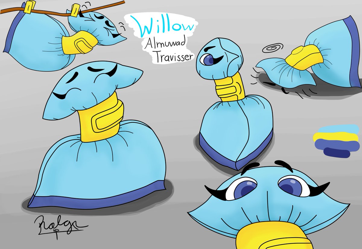 RedCynicalDraw's tweet image. Willow Almuwad Travisser!
A blue pillow from WindRoseLand, kind spirited, curious yet avoids trouble when she can.

Dear OC of mine I've had for years, very important to me.

#digitalart #oc #ocart #pillow #themagnificentadventuresofkingtoad