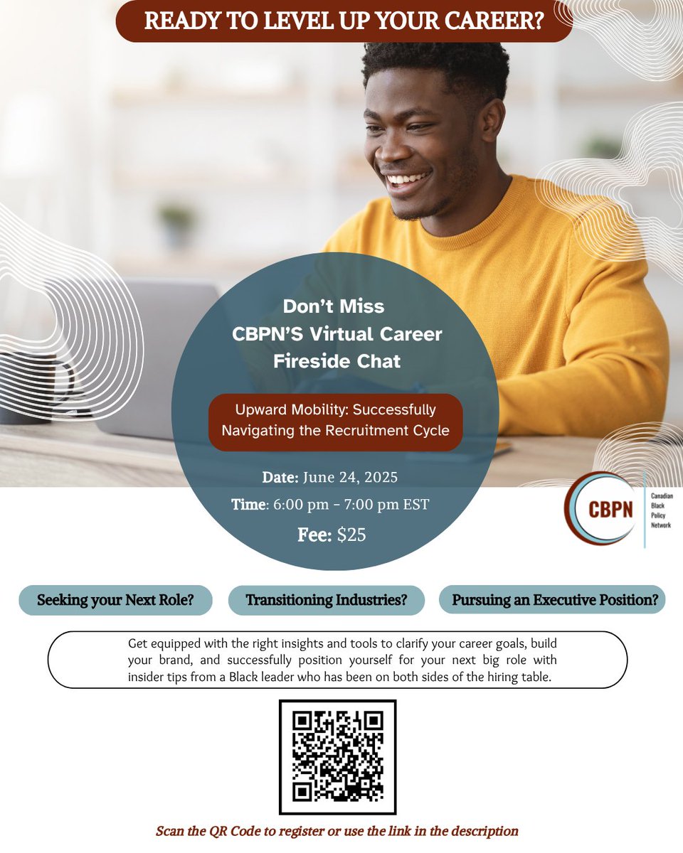 🚨 Ready to level up your career?
Don't Miss CBPN’s Fireside Chat: Upward Mobility
🗓️ June 24 | 🕕 6PM EST | 💻 Virtual | 💵 $25
Gain tools, insight &amp; strategy to own your next career move.
Register: zeffy.com/en-CA/ticketin…
#CBPN #UpwardMobility #CareerGrowth #BlackLeadership