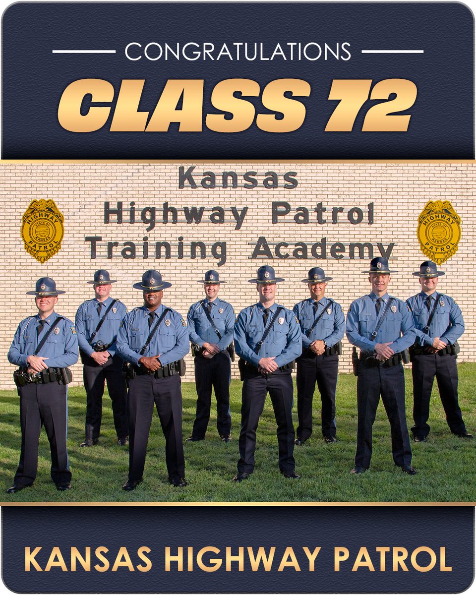The Kansas Highway Patrol would like to congratulate Class 72 on the hard work and determination they exhibited during their time at the Training Academy. We're excited to watch them continue to grow throughout their careers with KHP!

#ServiceCourtesyProtection
#Class72