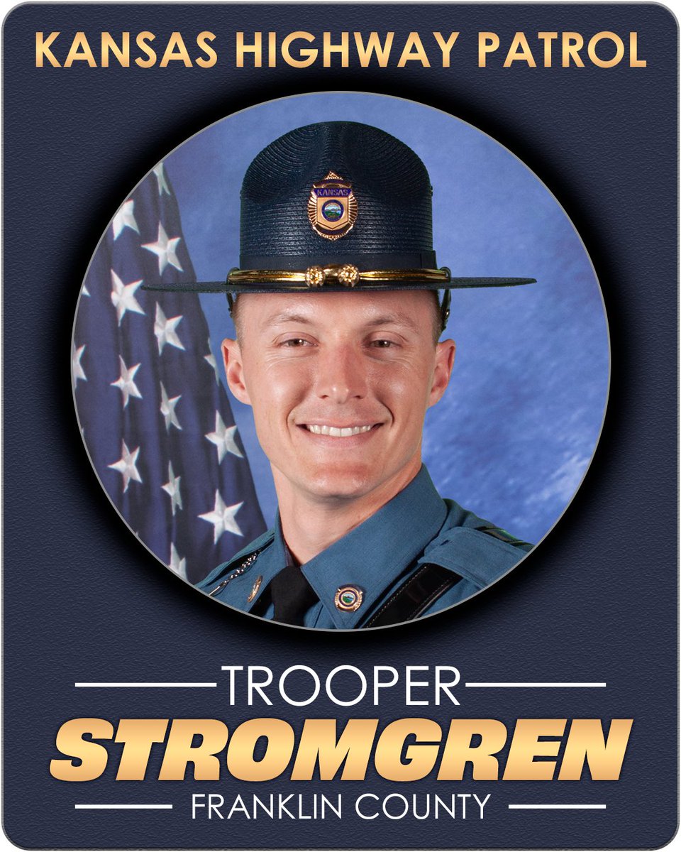 Congratulations to Trooper Blake Stromgren, Class 72 graduate of the Kansas Highway Patrol Training Academy.

Trooper Stromgren’s significant other, Julia Isbell, placed his badge on him for the first time.

His hometown is Osage City, Kansas.

His duty station is Franklin