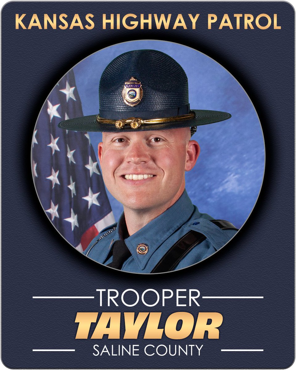 Congratulations to Trooper Ryan Taylor, Class 72 graduate of the Kansas Highway Patrol Training Academy.

Trooper Taylor’s wife, Nicole Taylor, placed his badge on him for the first time.

His hometown is Great Bend, Kansas.

His duty station is Saline County.