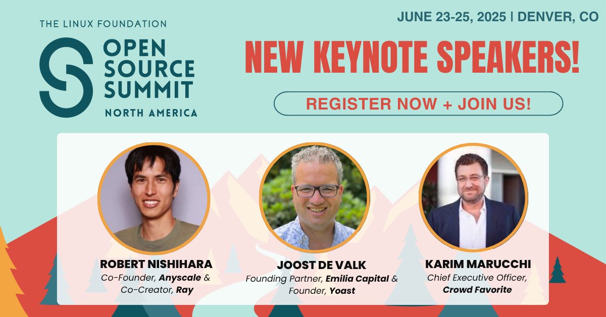 📣 Just announced: 3 new keynote speakers are joining the #OSSummit stage next week, ready to share bold ideas + fresh perspectives with the #OpenSource community!
💡 Explore the full keynote lineup: hubs.la/Q03stvY80 
🎟️ Register NOW: hubs.la/Q03sttFW0