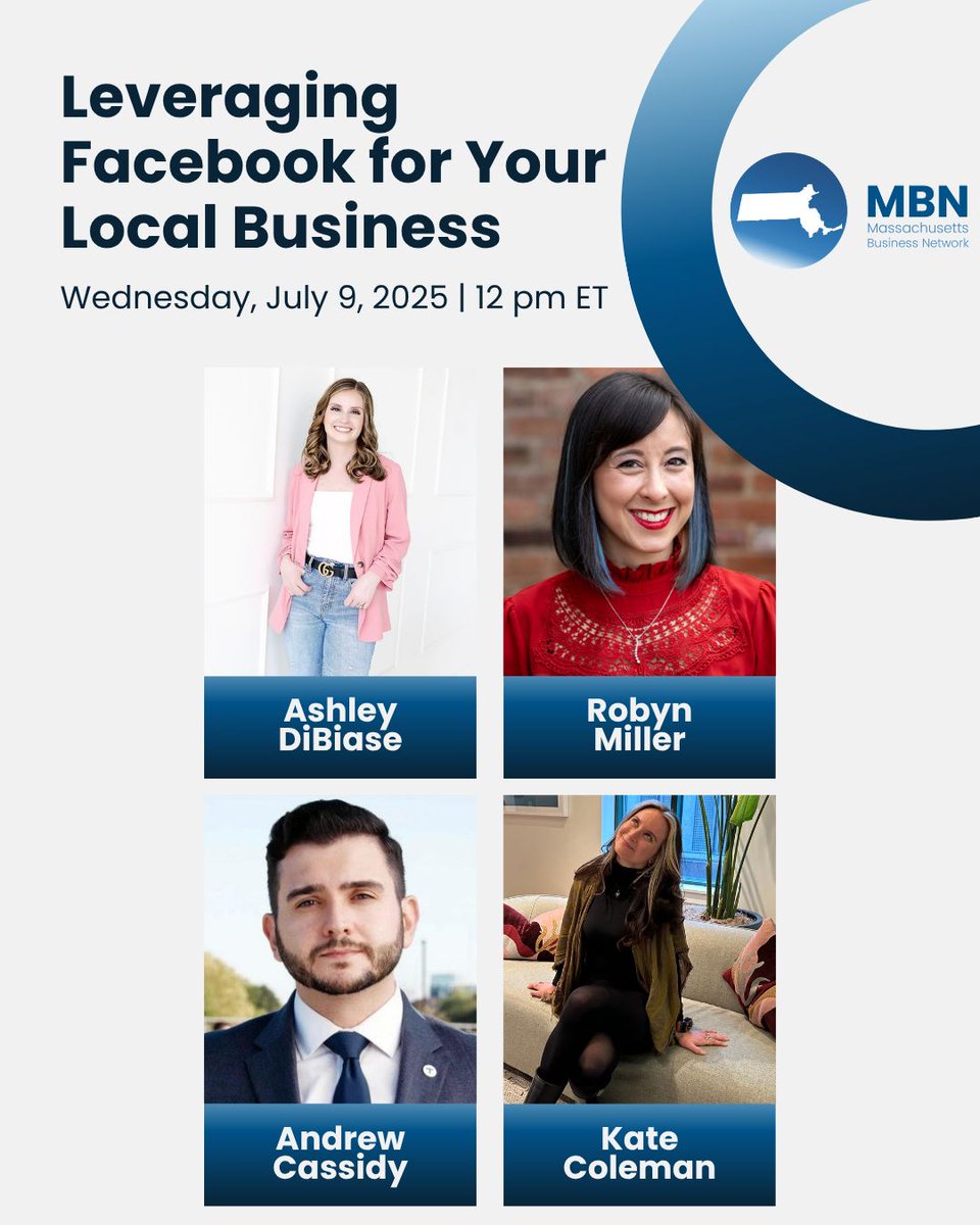 We're only a few weeks away from Massachusetts Business Network's next virtual Lunch 🥪 &amp; Learn 🧑‍💻: Leveraging Facebook for Your Local Business! 📲

Ready to learn how to get great results from Facebook? Register now to reserve your spot 🎟️ massachusettsbusinessnetwork.com/event/leveragi…