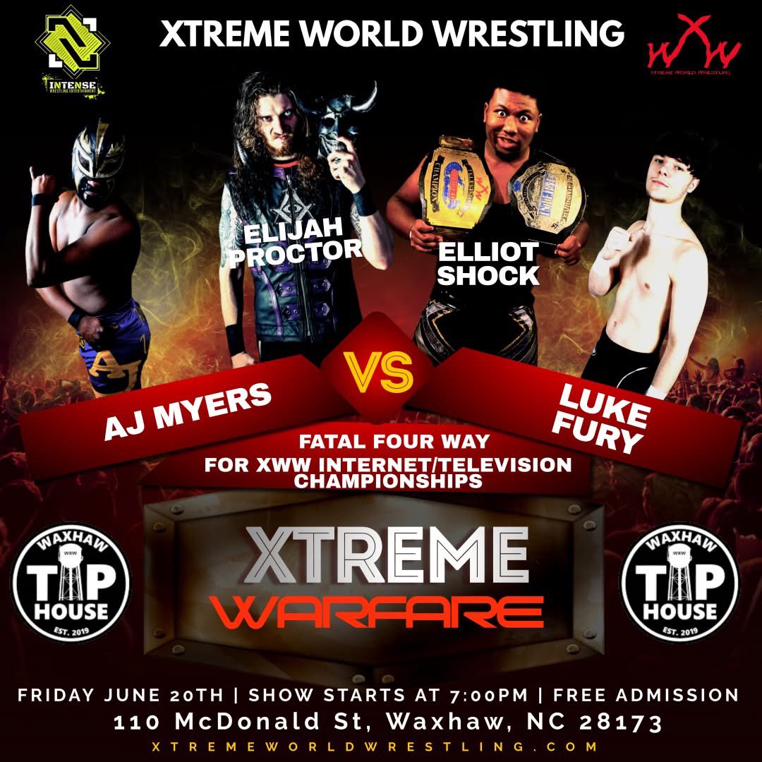 Xtreme World Wrestling takes center stage at Waxhaw Tap House for Xtreme Warfare in Waxhaw, North Carolina. On June 20th starting at 7:00 PM! 🤼‍♂️

Don't miss the live Roku Taping for Xtreme Warfare. 

Join us at Waxhaw Tap House, 110 McDonald St, Waxhaw, NC 28173, for an