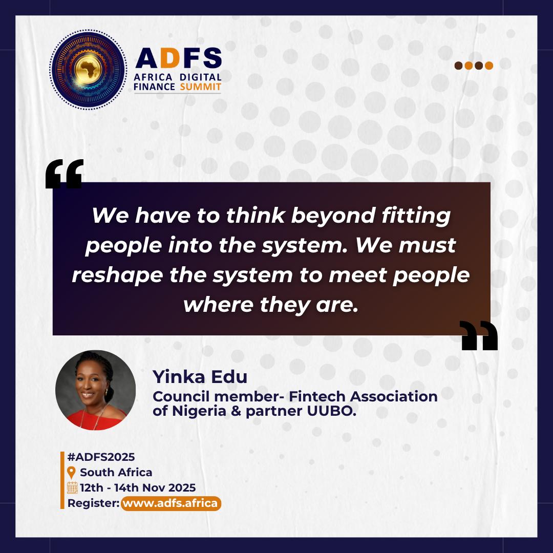 Africa Digital Finance Summit (@adfs_summit) on Twitter photo We talk about inclusion, but are we building for real people?
Yinka Edu reminds us: the system isn’t broken—it’s disconnected.
Let’s stop designing for the ideal user and meet people where they are.
#ADFS2025 #FintechForInclusion #DigitalFinance #YinkaEdu #ADFSWebinarseries We talk about inclusion, but are we building for real people?
Yinka Edu reminds us: the system isn’t broken—it’s disconnected.
Let’s stop designing for the ideal user and meet people where they are.
#ADFS2025 #FintechForInclusion #DigitalFinance #YinkaEdu #ADFSWebinarseries