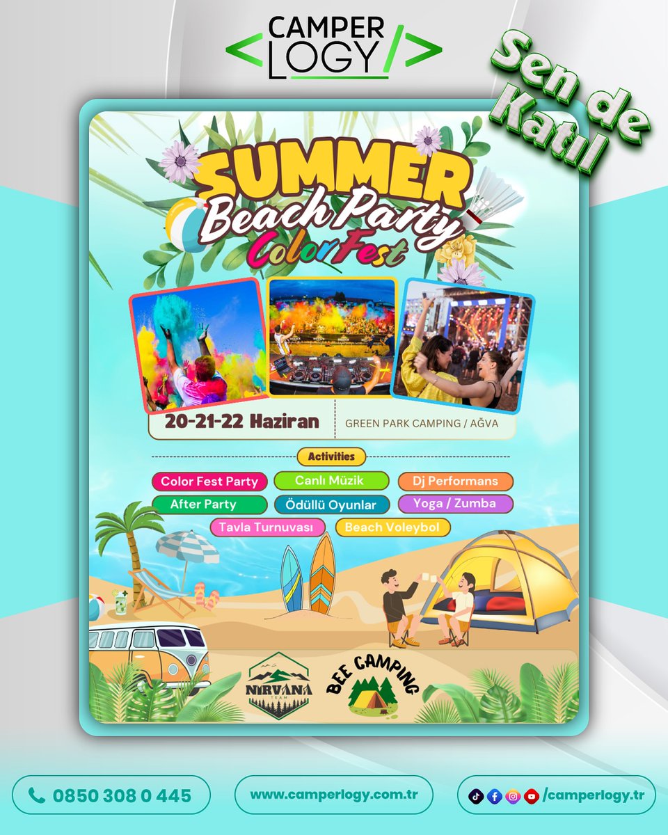 📷Summer Beach Party - 2 Gece 3 Gün Kesintisiz Eğlence!
📷 BEE CAMPING &amp; NIRVANA TEAM iş birliği ile yazın en renkli ve en eğlenceli kampı geliyor! 📷
📷 Green Park Camping Ağva / Şile
📷 20-21-22 Haziran 2025
Biletler ve detaylar için camperlogy.com.tr/camper/event/d…