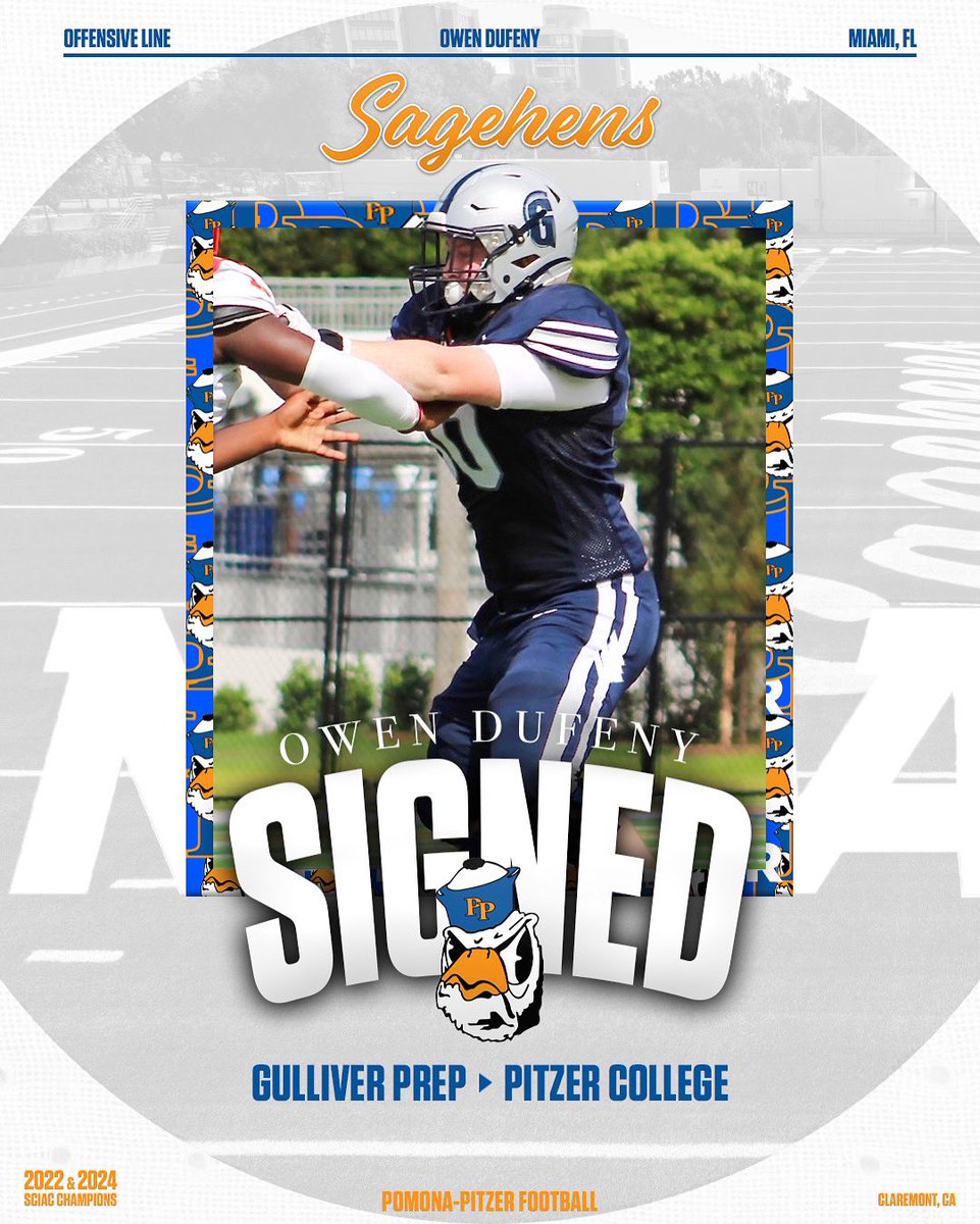 Welcome Owen Dufeny from Gulliver Prep as a Pomona-Pitzer Sagehen! Owen is an Offensive Lineman and will be attending Pitzer College! 

#gosagehens #sagehenfb