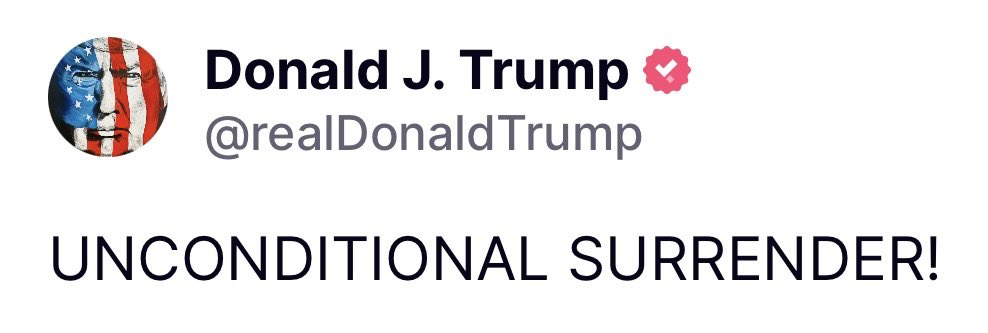 TheDailyUpdatee's tweet photo. Trump has sent a message to Iran, telling them that only way out is unconditional surrender.

USA Positioning their fleets.

#TelAviv #Israel
#Iran #iranisraelwar #IranUnderAttack  #Netanyahu #missiles #Tehran
#Russia #USA #tahran
#Trump https://t.co/pAJ2p25Hms