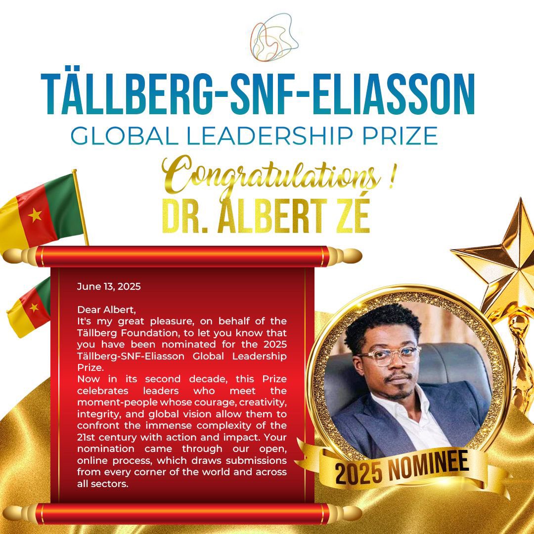 🥳🥳🥳
Je suis heureux de vous annoncer ma nomination au prix en Leadership Global Tällberg-SNF-Eliasson qui célèbre  les jeunes leaders du monde entier qui osent innover, inspirer et positivement transformer nos sociétés. Ils sont honorés non seulement pour ce qu’ils ont
