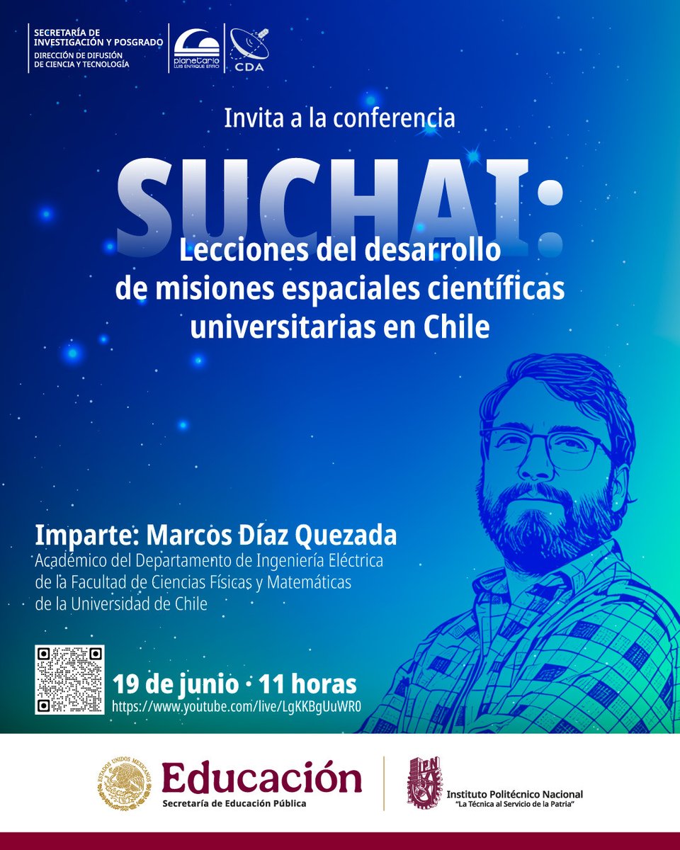 ¡Únete a la charla virtual!

💡Suchai: Lecciones del desarrollo de misiones espaciales científicas universitarias en Chile, con Marcos Díaz Quesada.

Solo ingresa a:
🔗🖥️ us06web.zoom.us/j/84984855212?… 
O si prefieres 
🔗▶️ youtube.com/live/LgKKBgUuW… 

#PLEE  #conferenciasespaciales