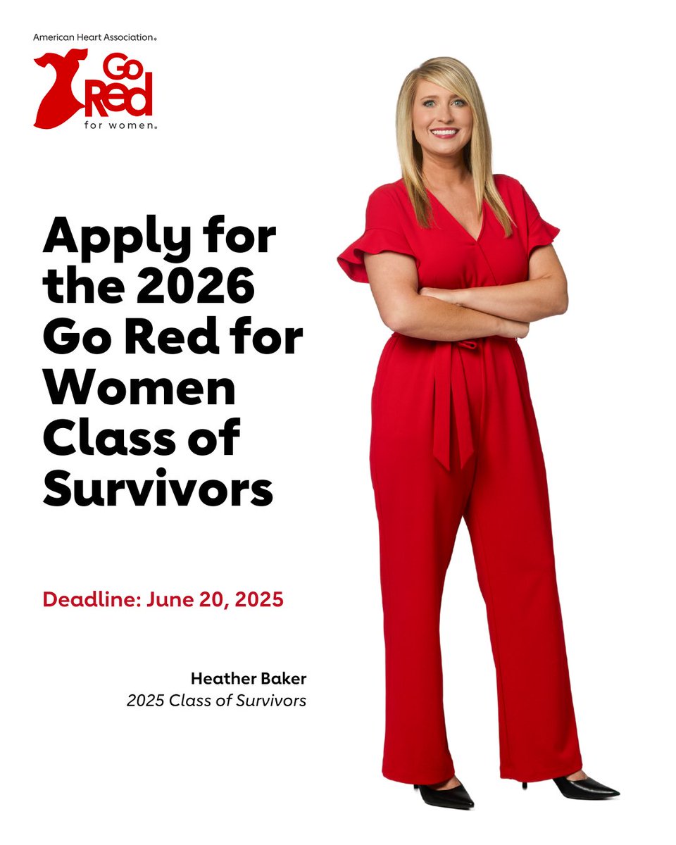 1⃣ Record and post a one-minute video with your story.

2⃣  Fill out the online application form.

That's how you get considered for our 2026 Go Red for Women Class of Survivors.

The deadline is Friday, June 20.

For complete information on applying and official rules: